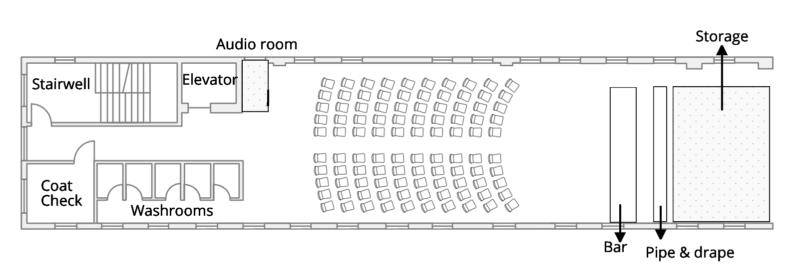 Theatre · 140 seats floor plan